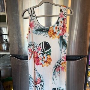 Floral Sleeveless Dress - White with Multicolor Print